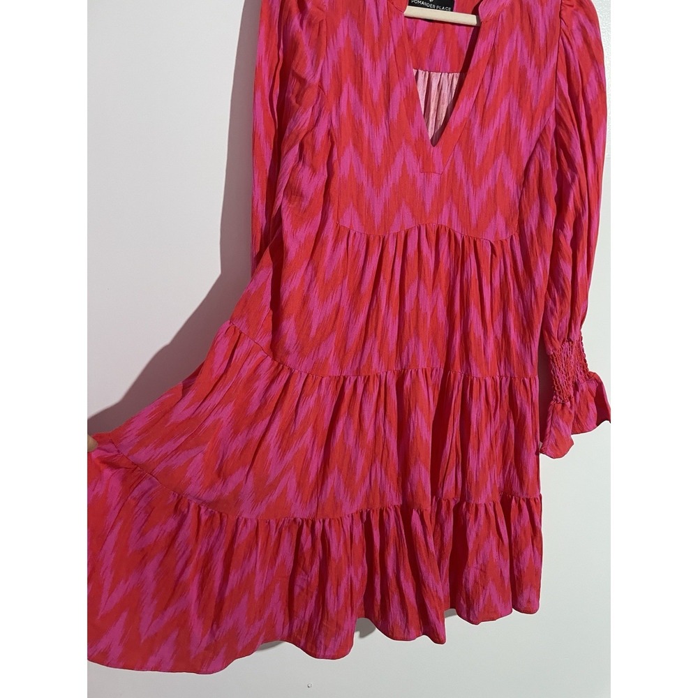 Pomander Place Tuckernuck Dress Ikat Kenzo S Hot Pink Red Tiered Flowy Vacation - Picture 6 of 11